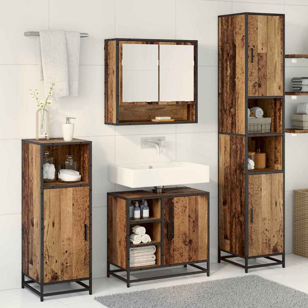 vidaXL Bathroom Furniture Set with Door 3 pcs Old Wood Engineered Wood