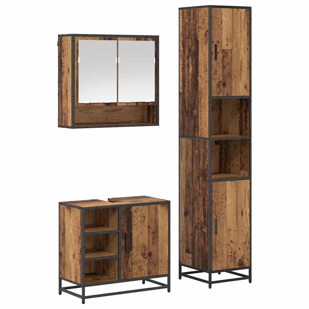 vidaXL Bathroom Furniture Set with Door 3 pcs Old Wood Engineered Wood