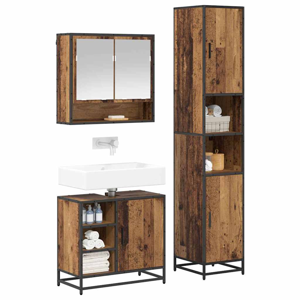 vidaXL Bathroom Furniture Set with Door 3 pcs Old Wood Engineered Wood