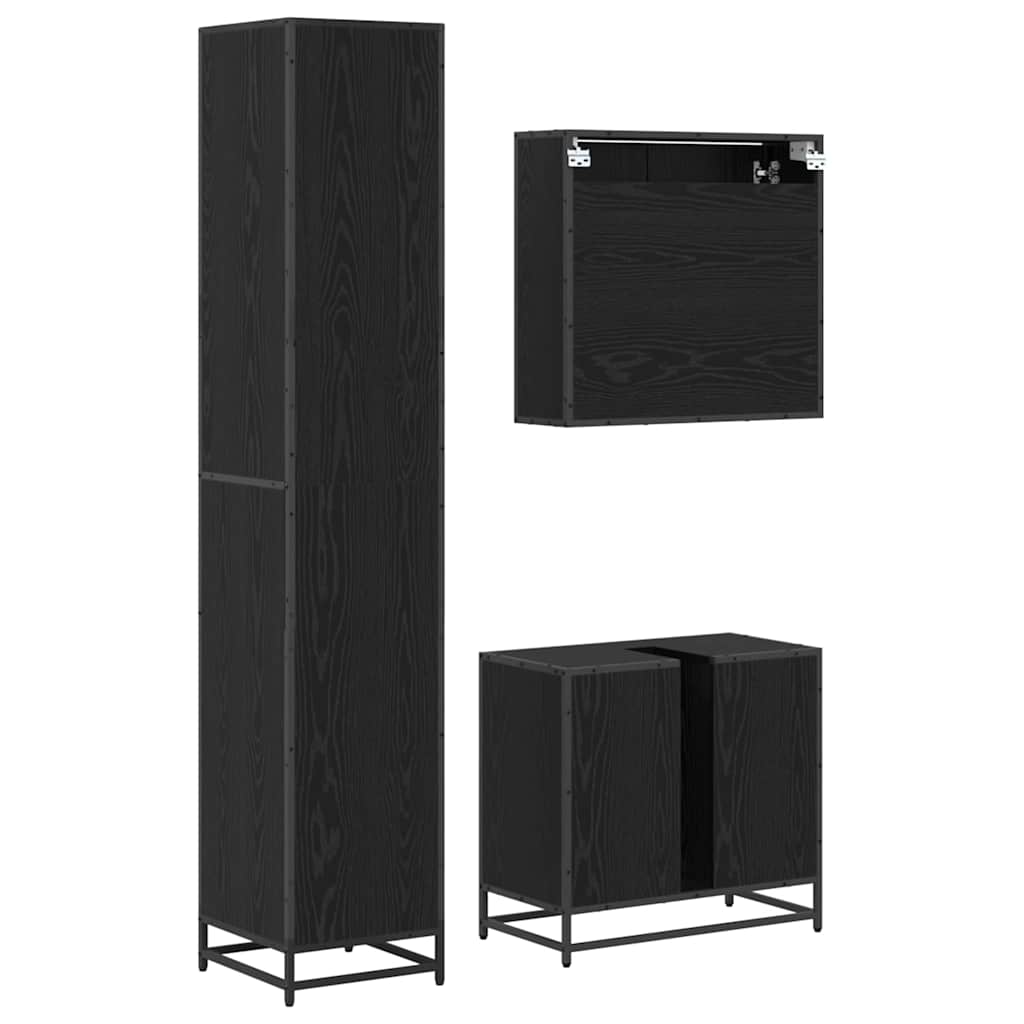 vidaXL Bathroom Furniture Set 3 pcs Black Oak Engineered Wood