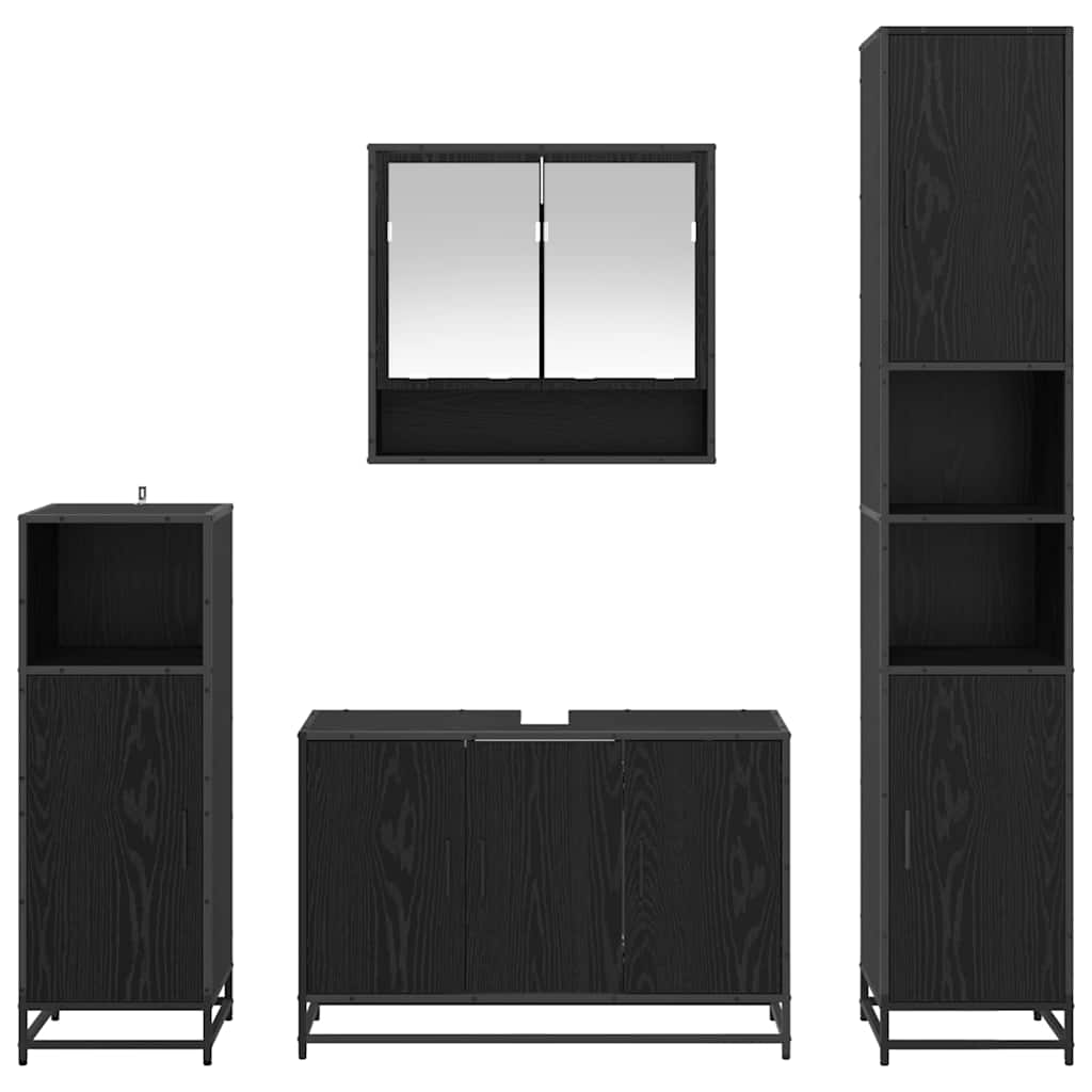 vidaXL Bathroom Furniture Set 4 pcs Black Oak Engineered Wood