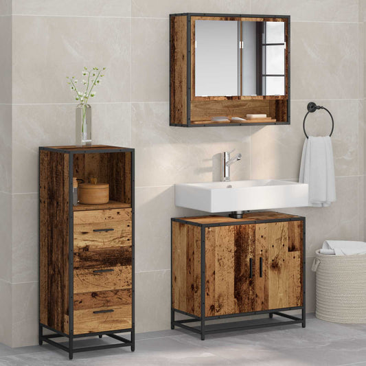 vidaXL Bathroom Furniture Set with Door 3 pcs Old Wood Engineered Wood