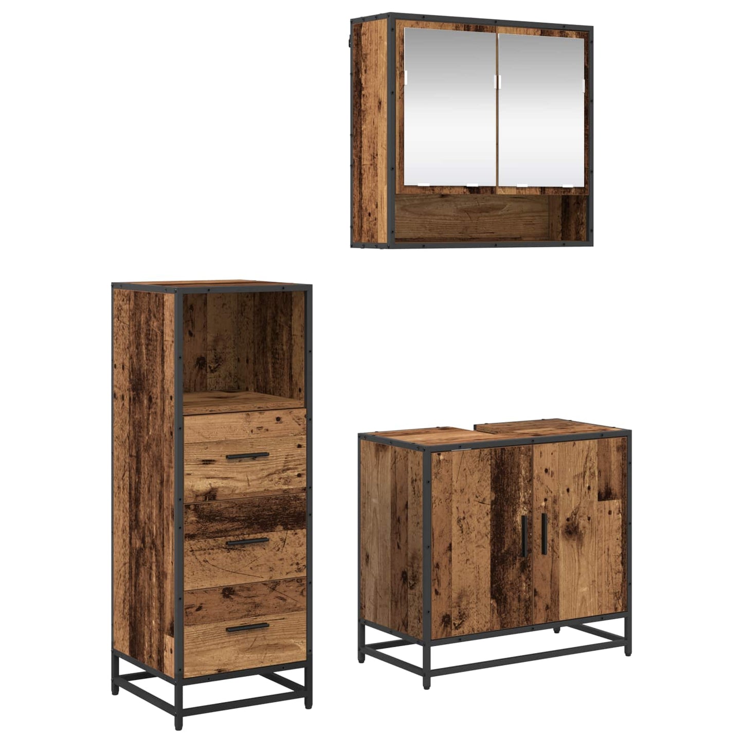 vidaXL Bathroom Furniture Set with Door 3 pcs Old Wood Engineered Wood