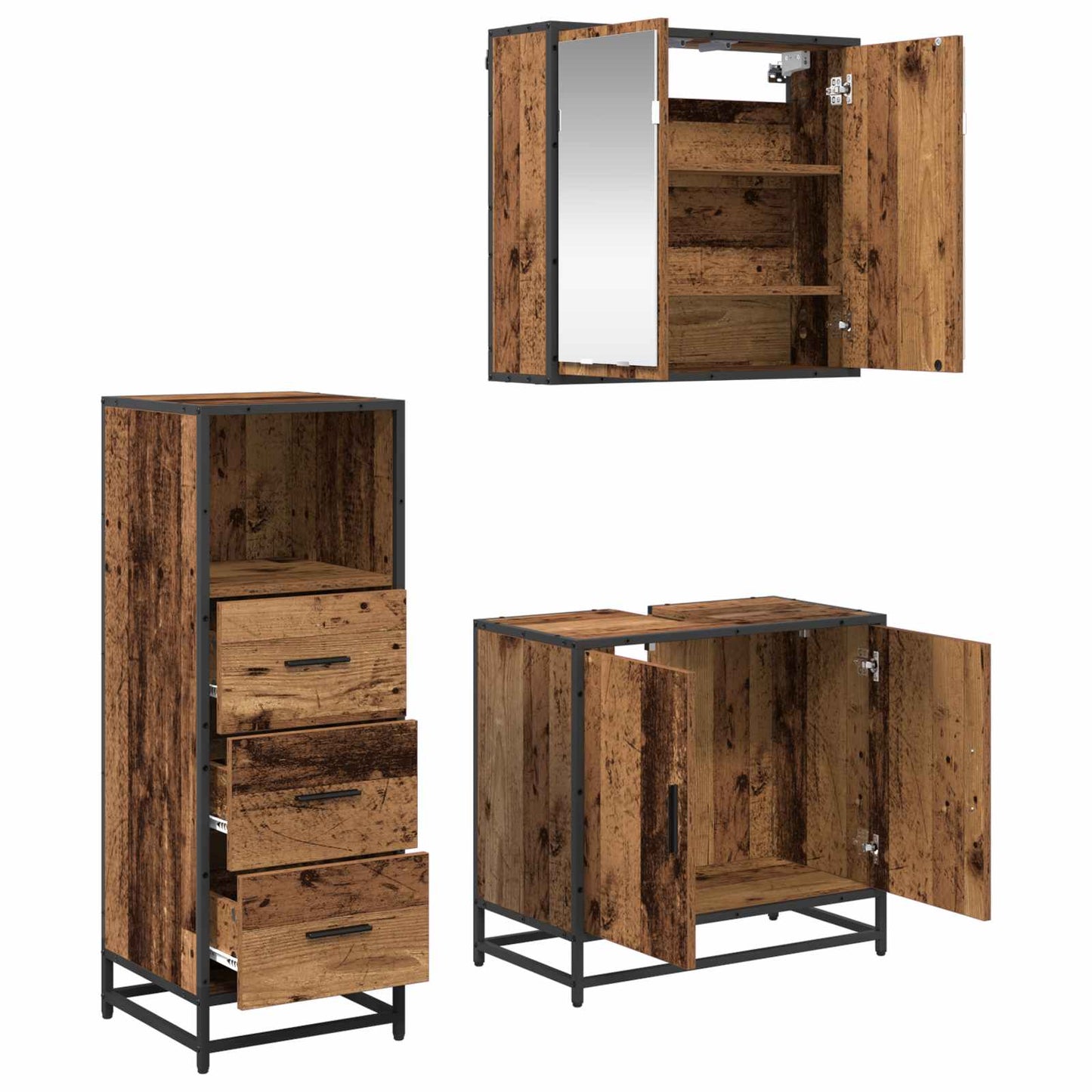 vidaXL Bathroom Furniture Set with Door 3 pcs Old Wood Engineered Wood