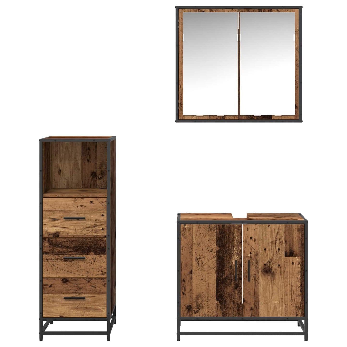 vidaXL Bathroom Furniture Set with Door 3 pcs Old Wood Engineered Wood