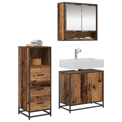 vidaXL Bathroom Furniture Set with Door 3 pcs Old Wood Engineered Wood