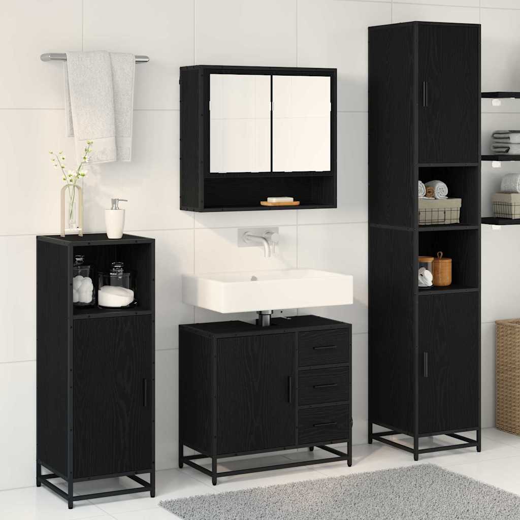vidaXL Bathroom Furniture Set 4 pcs Black Oak Engineered Wood