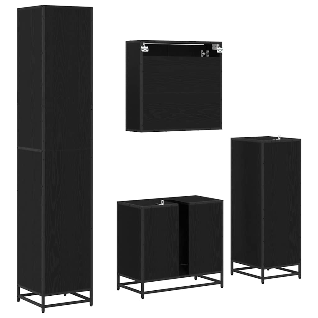 vidaXL Bathroom Furniture Set 4 pcs Black Oak Engineered Wood
