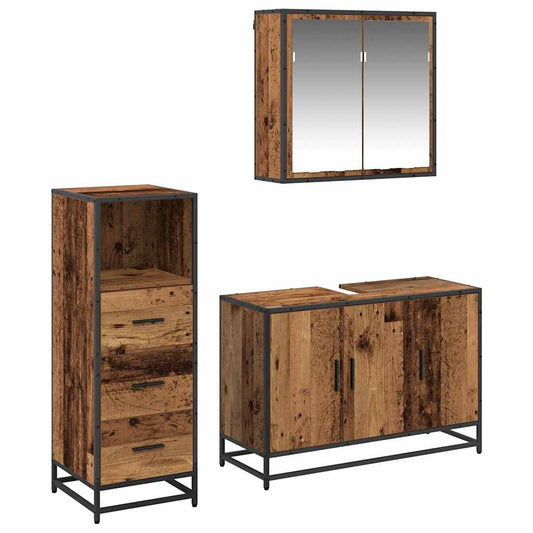 vidaXL Bathroom Furniture Set with Door 3 pcs Old wood 90 x 33 x 60 cm