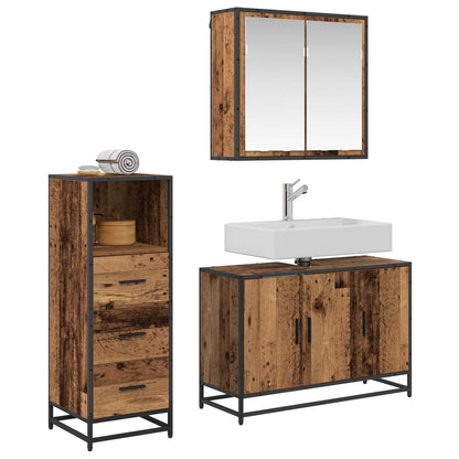 vidaXL Bathroom Furniture Set with Door 3 pcs Old Wood Engineered Wood