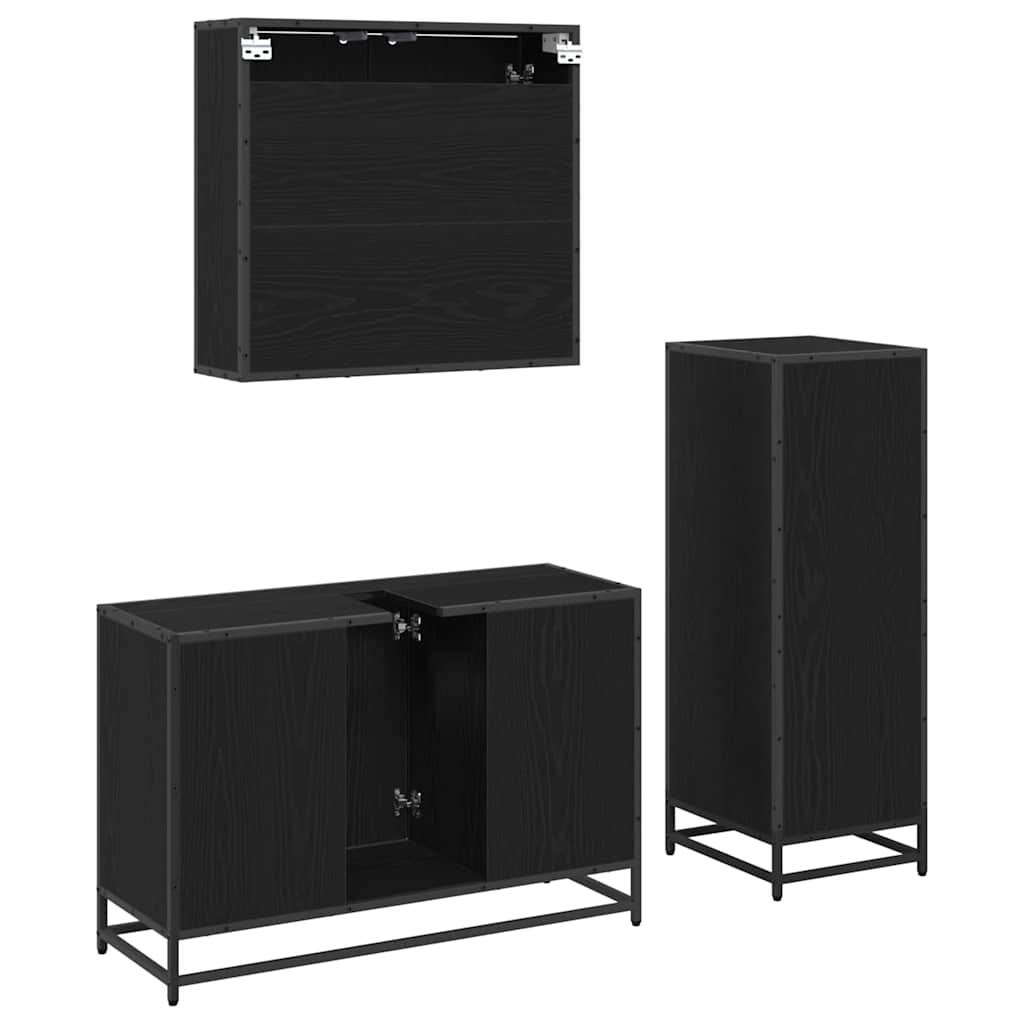 vidaXL Bathroom Furniture Set 3 pcs Black Oak Engineered Wood