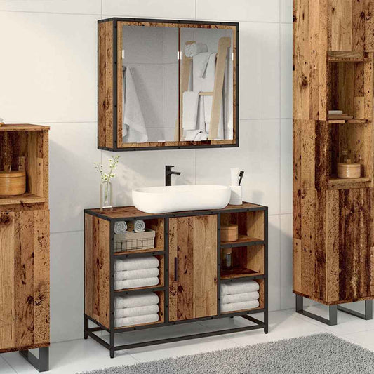vidaXL Bathroom Furniture Set with Door 2 pcs Old wood 80 x 33 x 60 cm