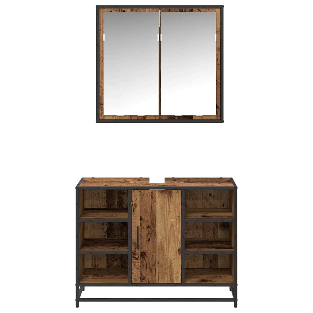 vidaXL Bathroom Furniture Set with Door 2 pcs Old Wood Engineered Wood