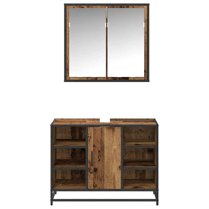 vidaXL Bathroom Furniture Set with Door 2 pcs Old Wood Engineered Wood