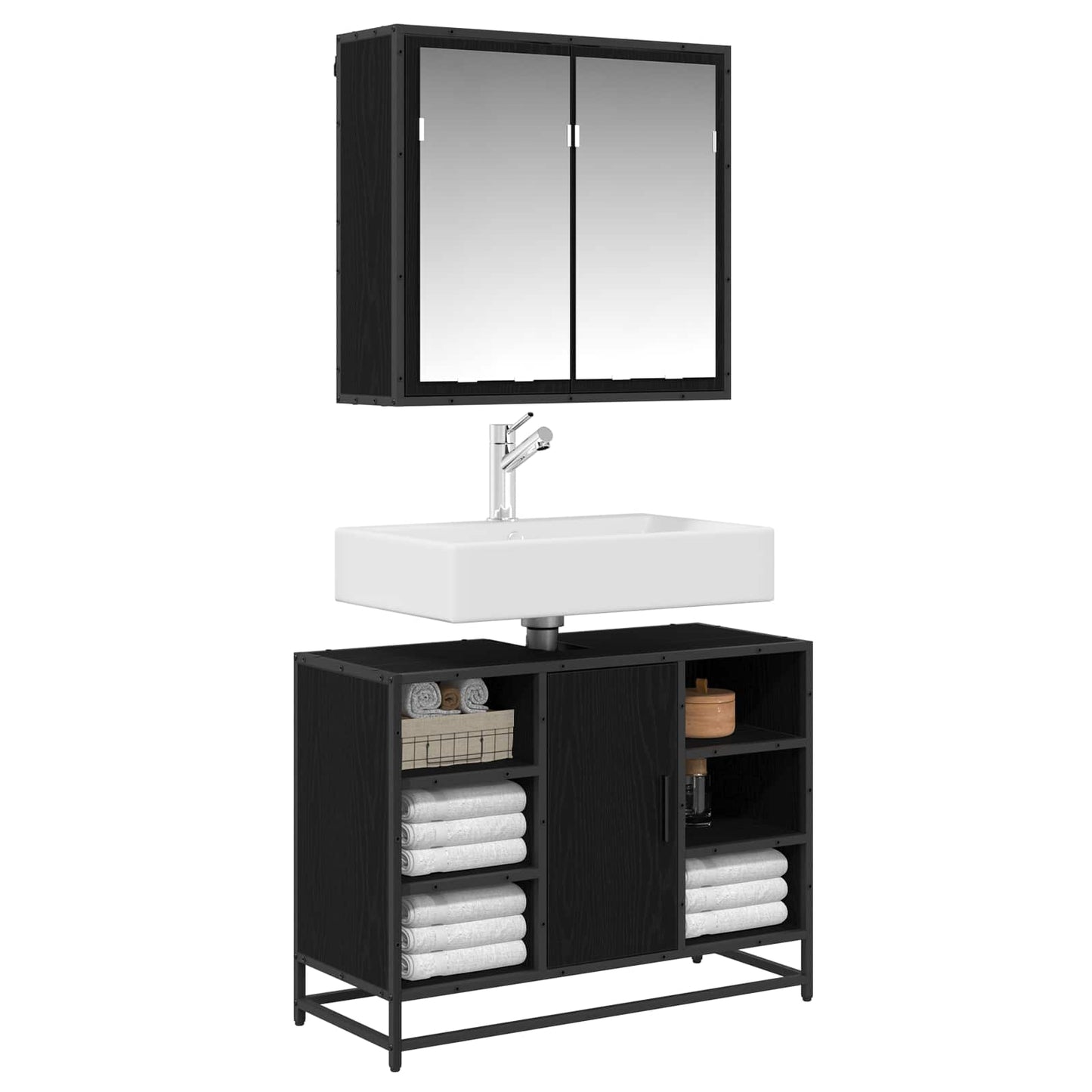 vidaXL Bathroom Furniture Set 2 pcs Black Oak Engineered Wood