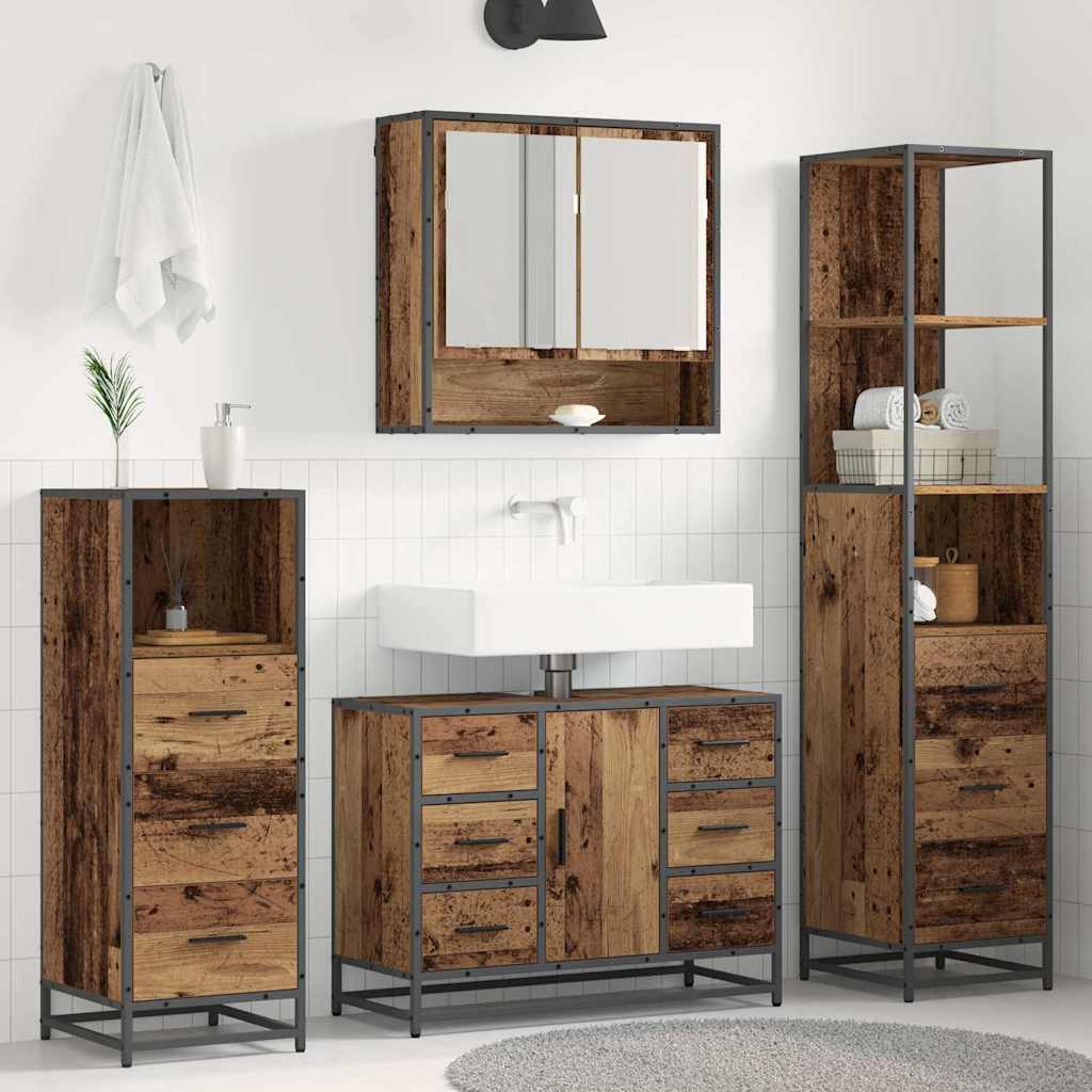 vidaXL Bathroom Furniture Set with Door 4 pcs Old Wood Engineered Wood