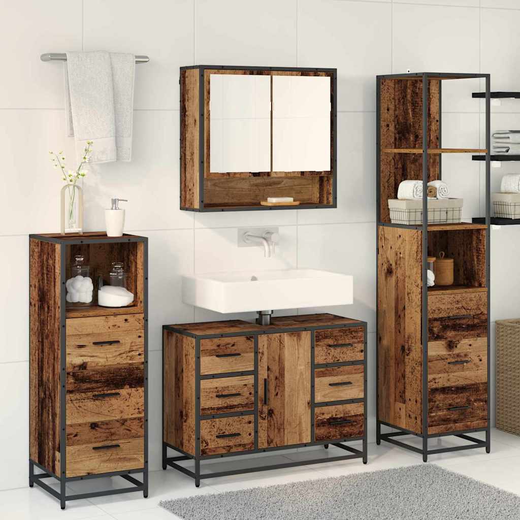 vidaXL Bathroom Furniture Set with Door 4 pcs Old Wood Engineered Wood