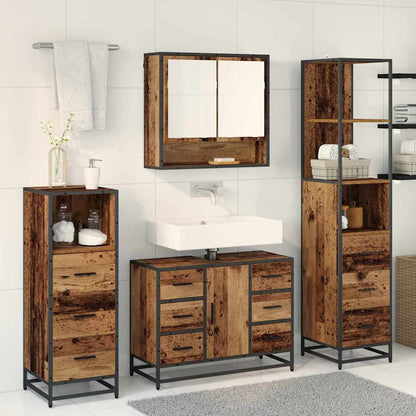 vidaXL Bathroom Furniture Set with Door 4 pcs Old Wood Engineered Wood
