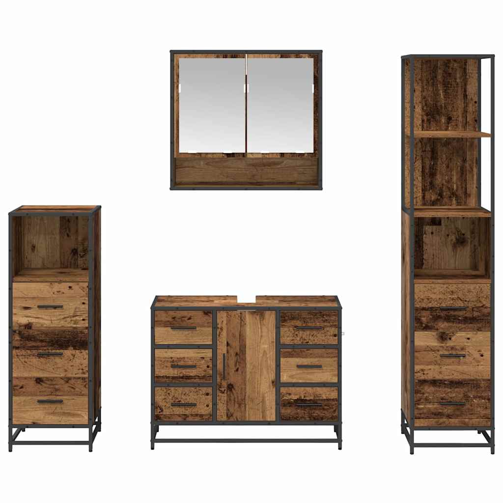 vidaXL Bathroom Furniture Set with Door 4 pcs Old Wood Engineered Wood