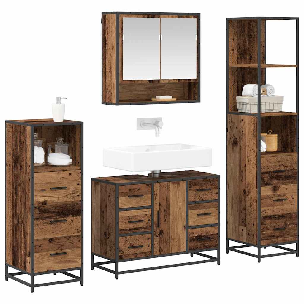 vidaXL Bathroom Furniture Set with Door 4 pcs Old Wood Engineered Wood