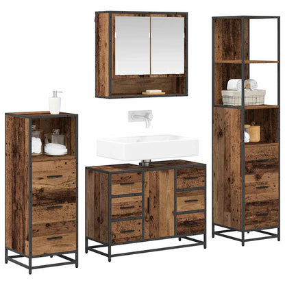 vidaXL Bathroom Furniture Set with Door 4 pcs Old Wood Engineered Wood