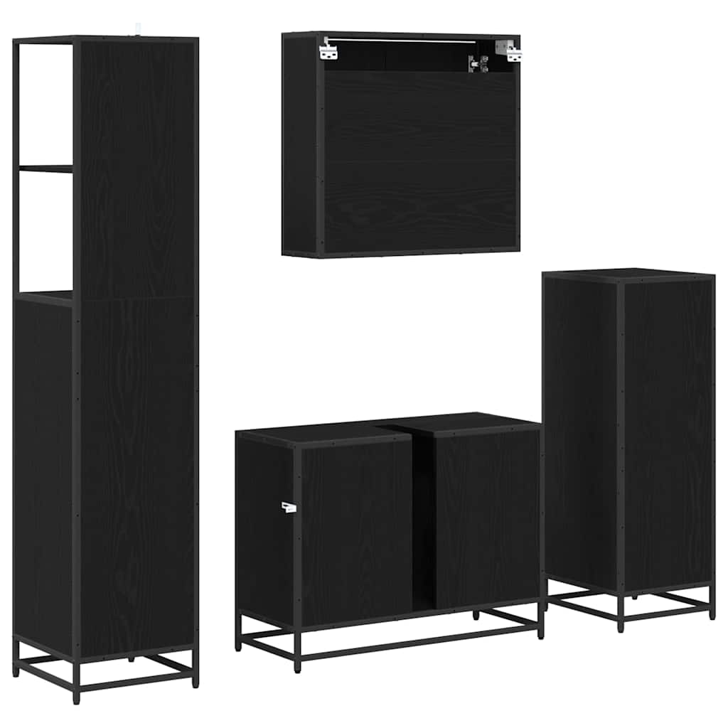 vidaXL Bathroom Furniture Set 4 pcs Black Oak Engineered Wood