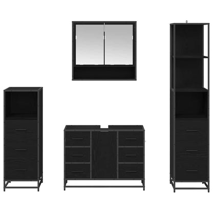 vidaXL Bathroom Furniture Set 4 pcs Black Oak Engineered Wood