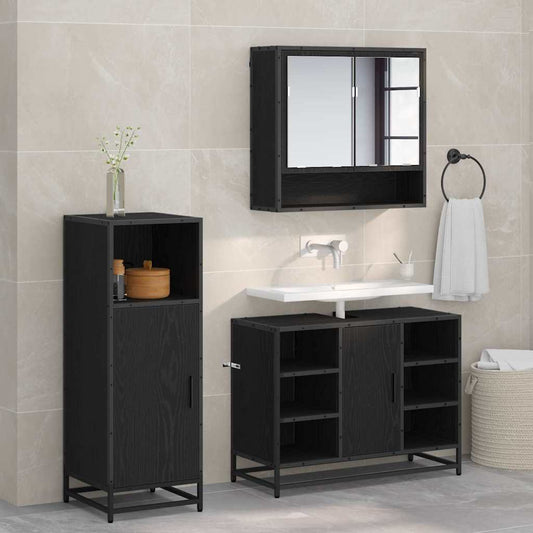 vidaXL Bathroom Furniture Set 3 pcs Black Oak Engineered Wood