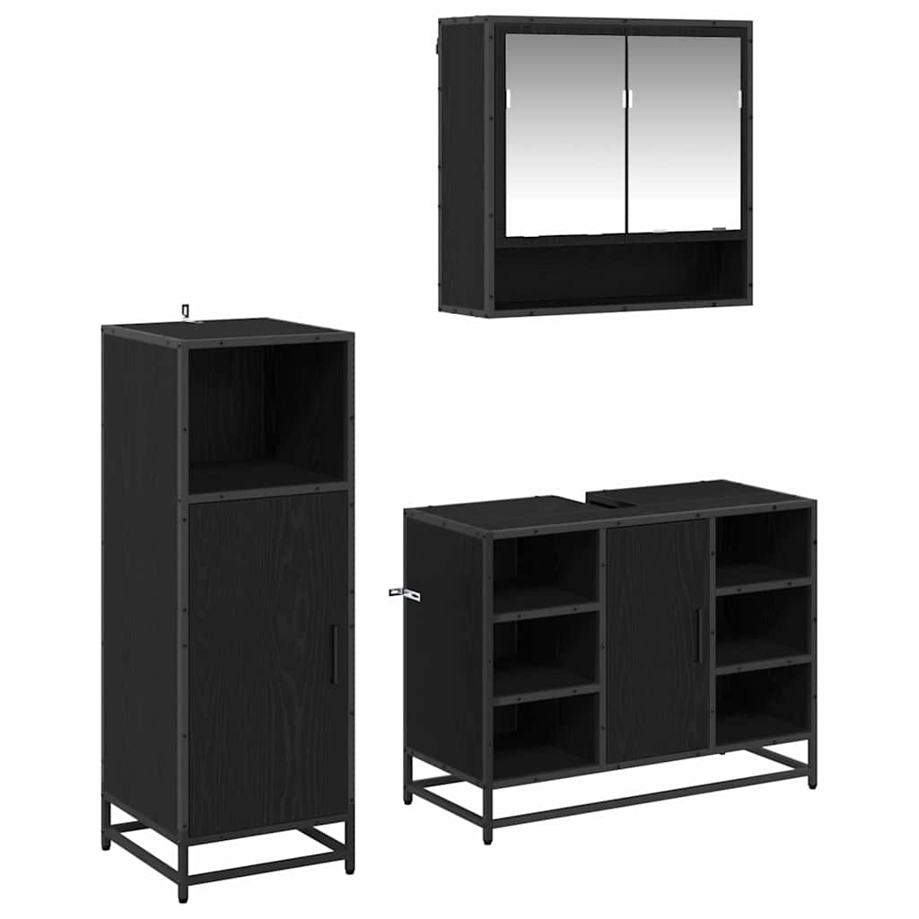 vidaXL Bathroom Furniture Set 3 pcs Black Oak Engineered Wood