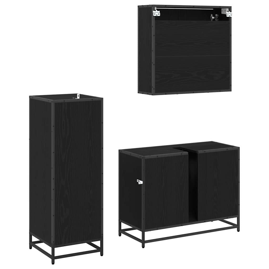 vidaXL Bathroom Furniture Set 3 pcs Black Oak Engineered Wood
