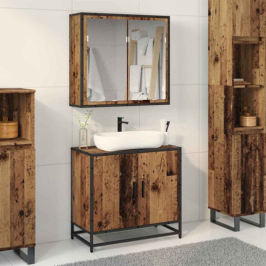 vidaXL Bathroom Furniture Set with Door 2 pcs Old wood 65 x 33 x 60 cm