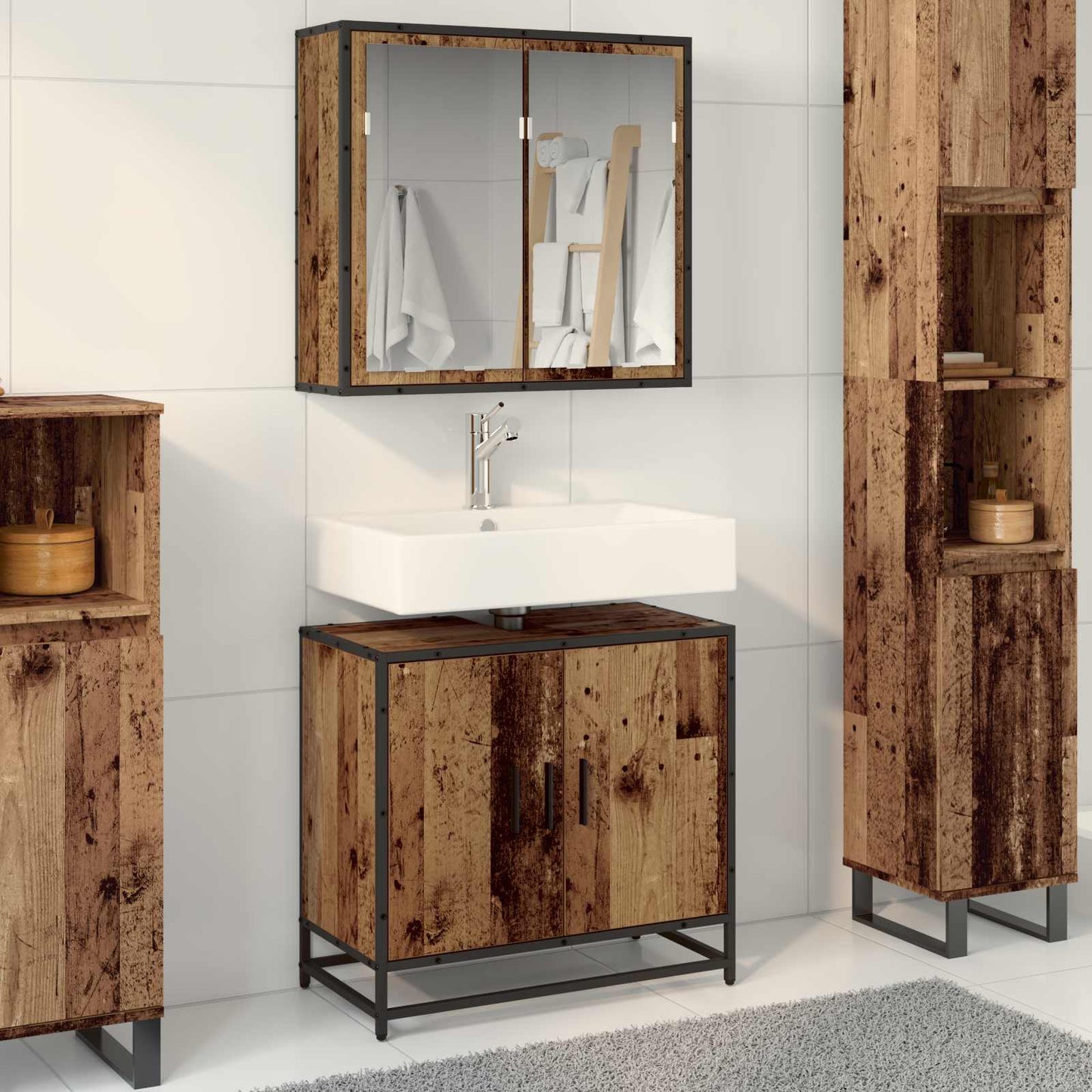 vidaXL Bathroom Furniture Set with Door 2 pcs Old Wood Engineered Wood