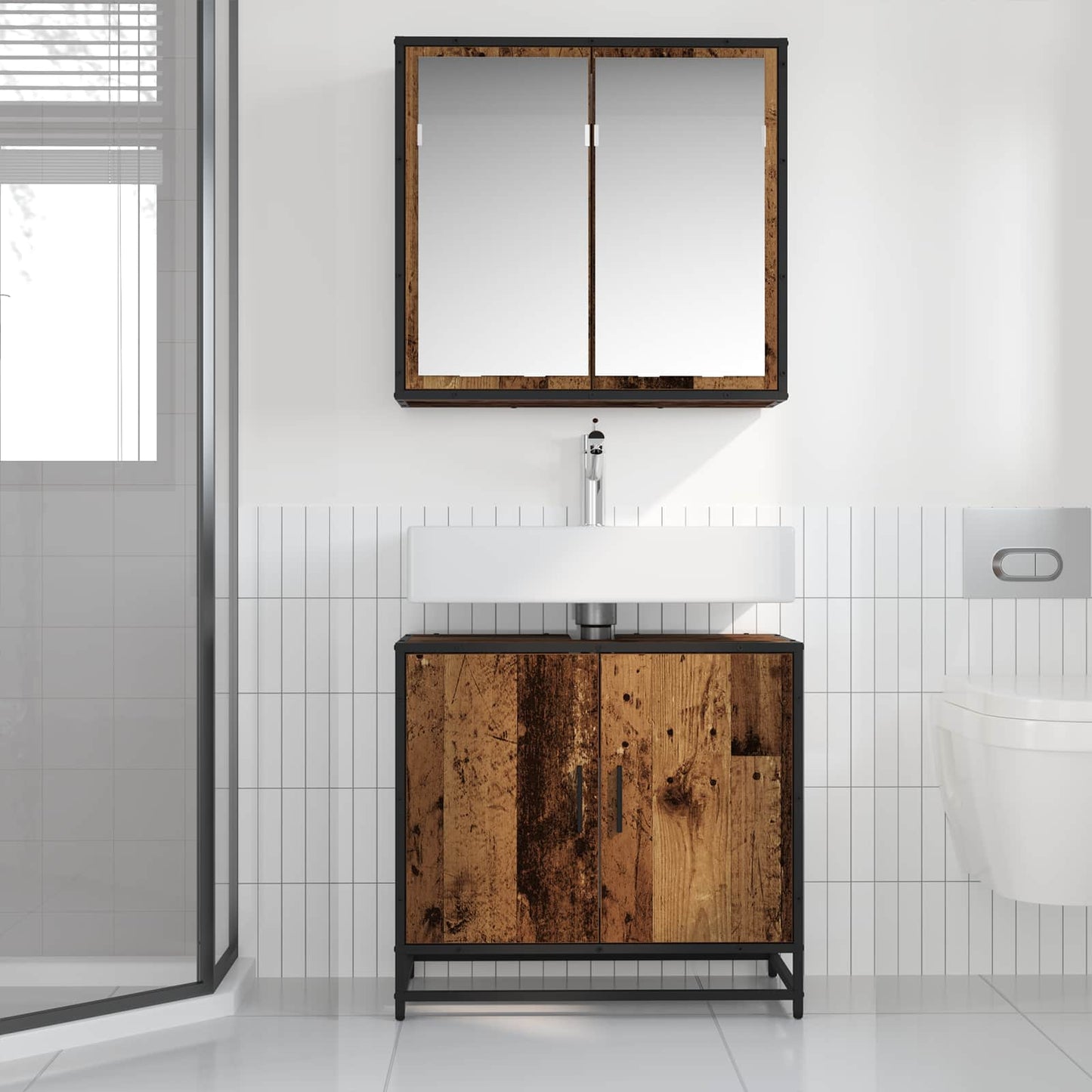 vidaXL Bathroom Furniture Set with Door 2 pcs Old Wood Engineered Wood