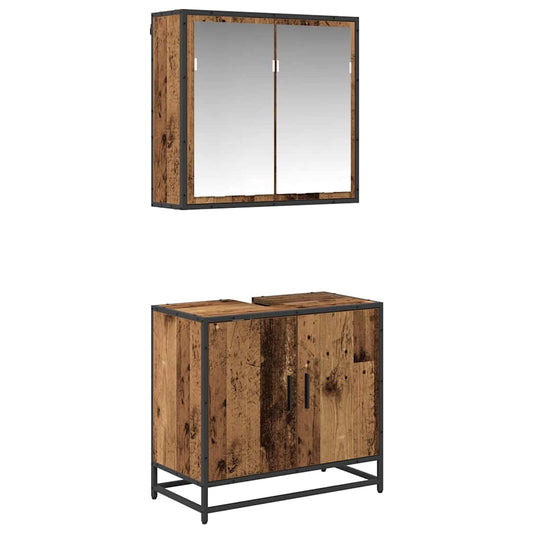 vidaXL Bathroom Furniture Set with Door 2 pcs Old wood 65 x 33 x 60 cm