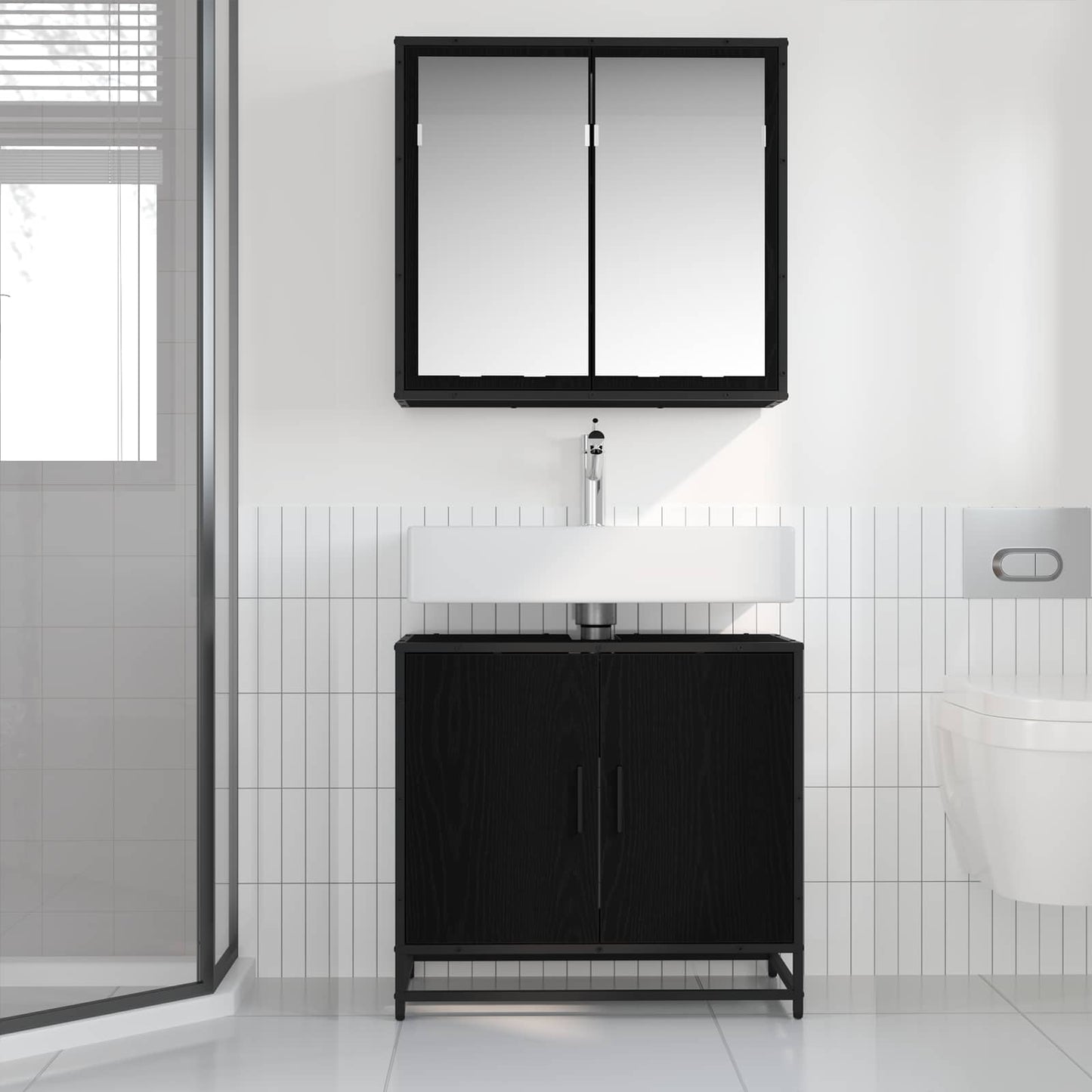 vidaXL Bathroom Furniture Set 2 pcs Black Oak Engineered Wood