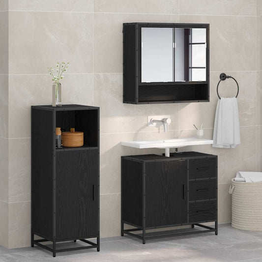 vidaXL Bathroom Furniture Set 3 pcs Black Oak Engineered Wood