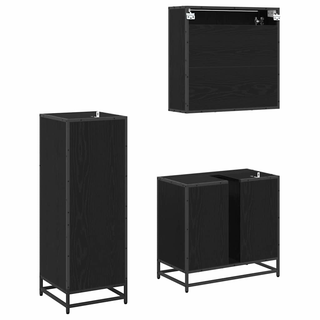 vidaXL Bathroom Furniture Set 3 pcs Black Oak Engineered Wood