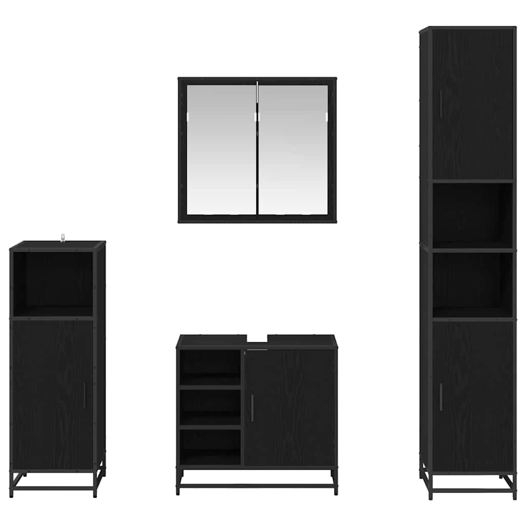 vidaXL Bathroom Furniture Set 4 pcs Black Oak Engineered Wood