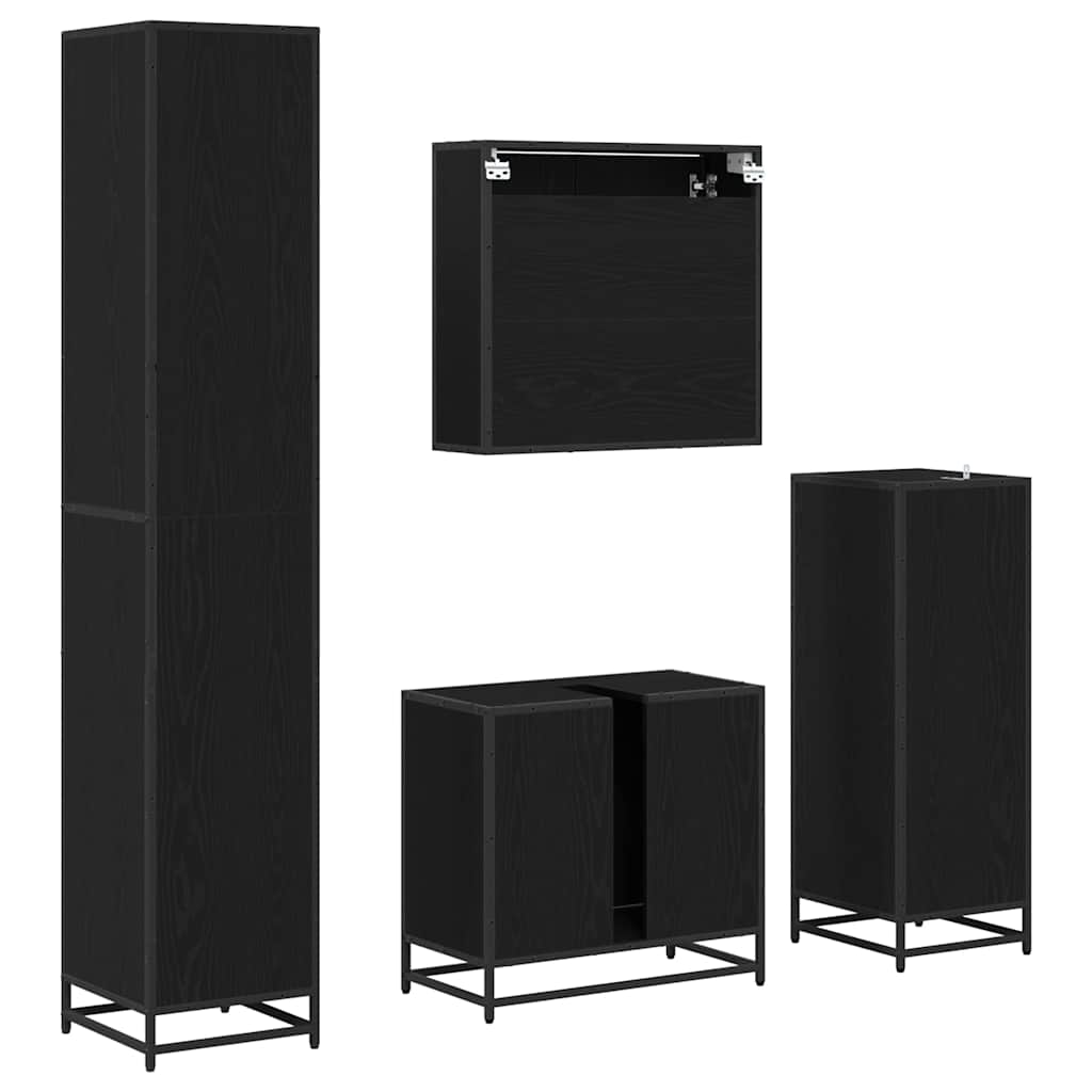 vidaXL Bathroom Furniture Set 4 pcs Black Oak Engineered Wood