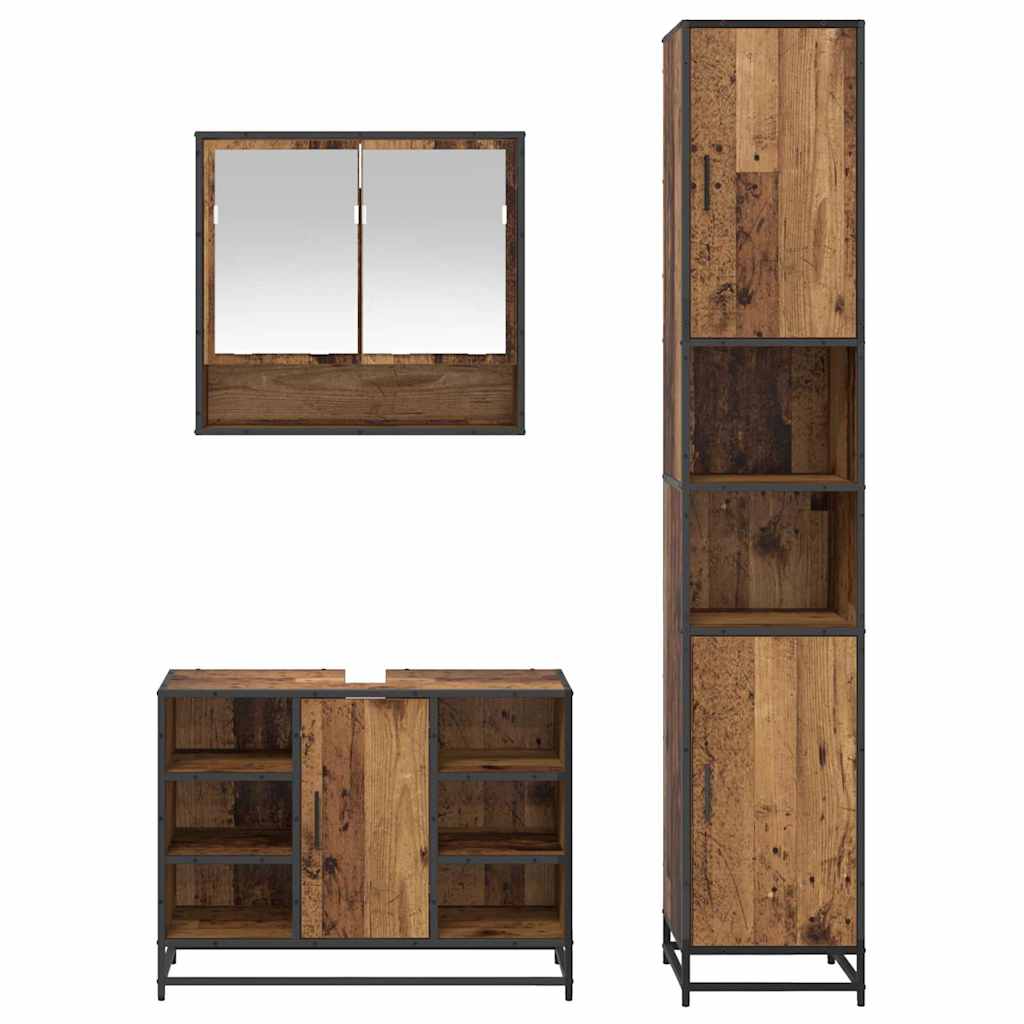 vidaXL Bathroom Furniture Set with Door 3 pcs Old Wood Engineered Wood