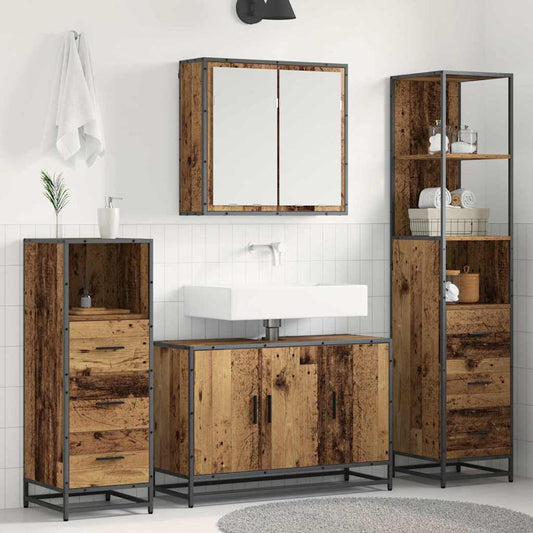 vidaXL Bathroom Furniture Set with Door 4 pcs Old wood 90 x 33 x 60 cm