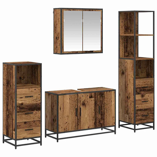 vidaXL Bathroom Furniture Set with Door 4 pcs Old wood 90 x 33 x 60 cm