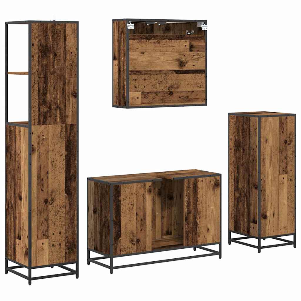 vidaXL Bathroom Furniture Set with Door 4 pcs Old Wood Engineered Wood