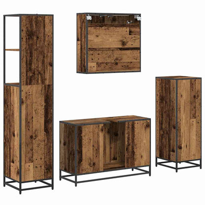 vidaXL Bathroom Furniture Set with Door 4 pcs Old Wood Engineered Wood