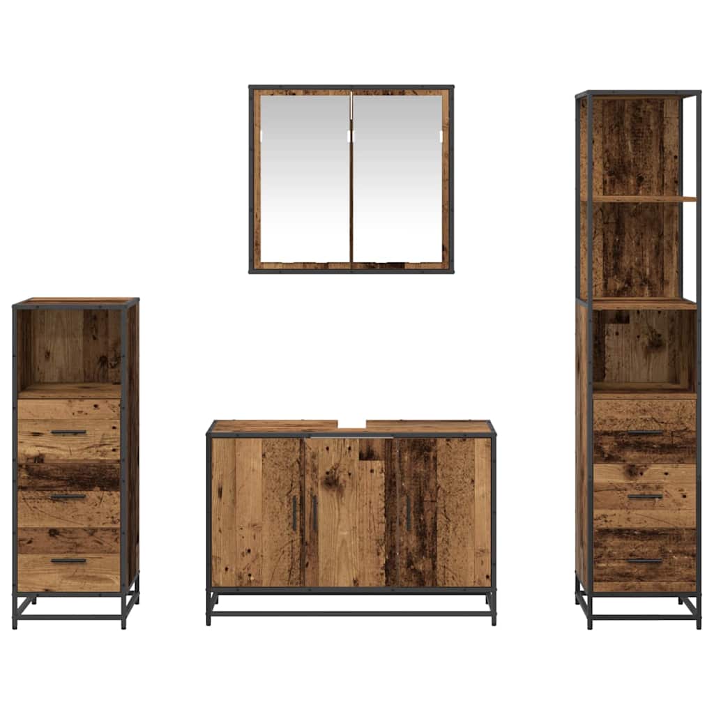 vidaXL Bathroom Furniture Set with Door 4 pcs Old Wood Engineered Wood