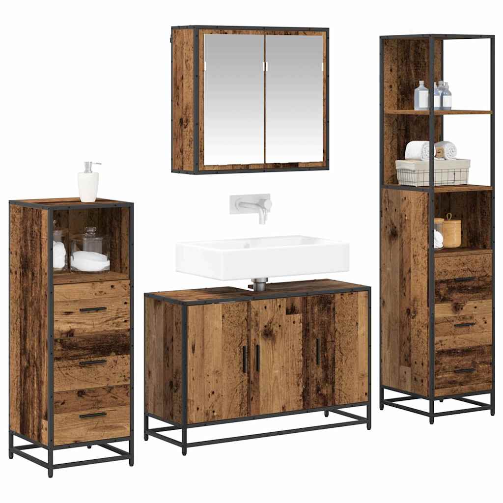 vidaXL Bathroom Furniture Set with Door 4 pcs Old Wood Engineered Wood