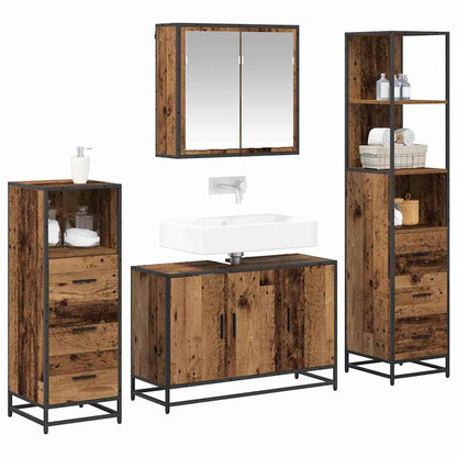 vidaXL Bathroom Furniture Set with Door 4 pcs Old Wood Engineered Wood