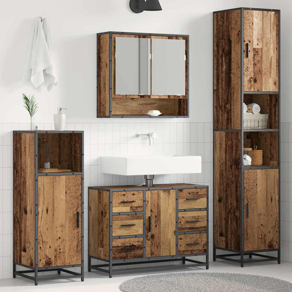 vidaXL Bathroom Furniture Set with Door 3 pcs Old Wood Engineered Wood