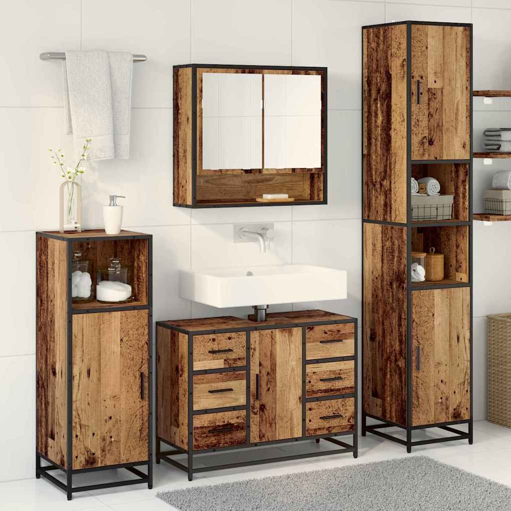 vidaXL Bathroom Furniture Set with Door 3 pcs Old Wood Engineered Wood