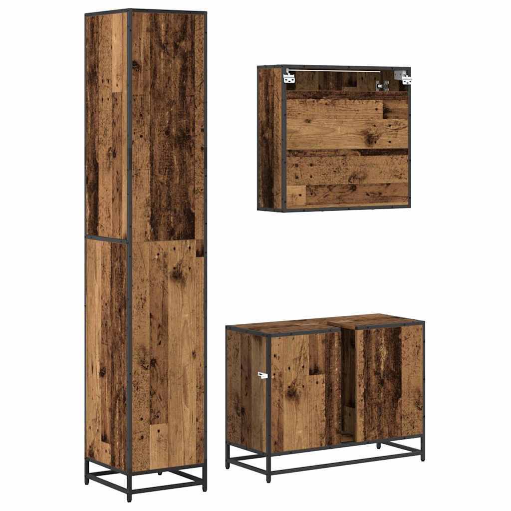 vidaXL Bathroom Furniture Set with Door 3 pcs Old Wood Engineered Wood